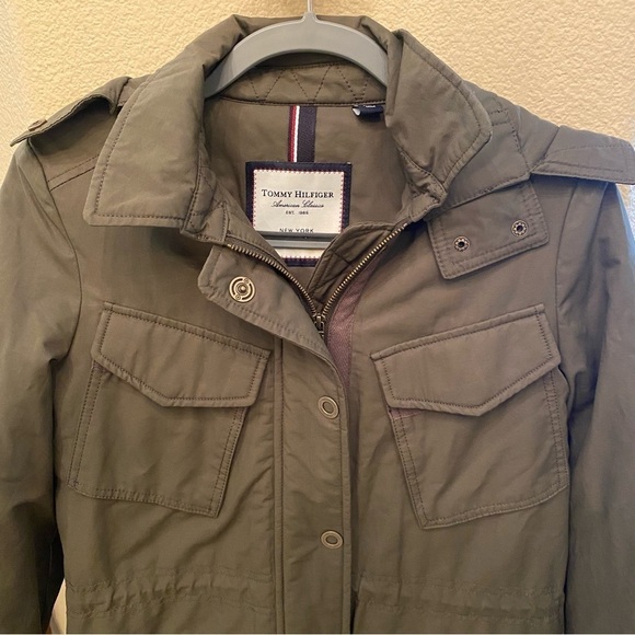TOMMY HILFIGER Women Olive Army Utility Hoodie Jacket Size XS - Picture 2 of 7